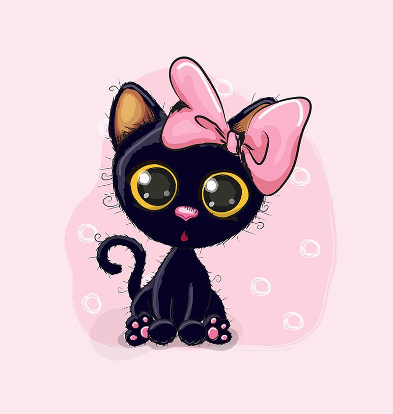 Panel  černá kočka na růžové