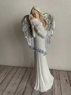 Andělka s  miminkem bílá s brokátovými křídly