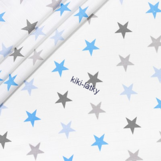 Šedé a modré hvězdy na bílé 190cm x 160cm